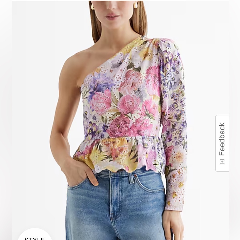 Express Eyelet Floral Gathered One Shoulder Peplum Top (12, but more like 8)